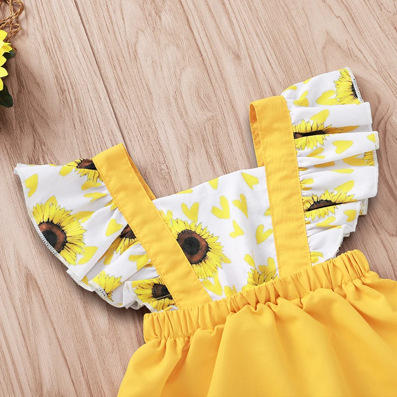 Hot sale summer girls sun flower printed dress for baby
