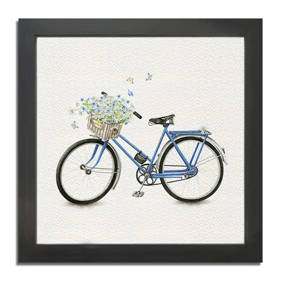 Original Art Factory Wood Framed Rustic Bicycle Picture Farmhouse Decorative Hanging Painting Wall Art