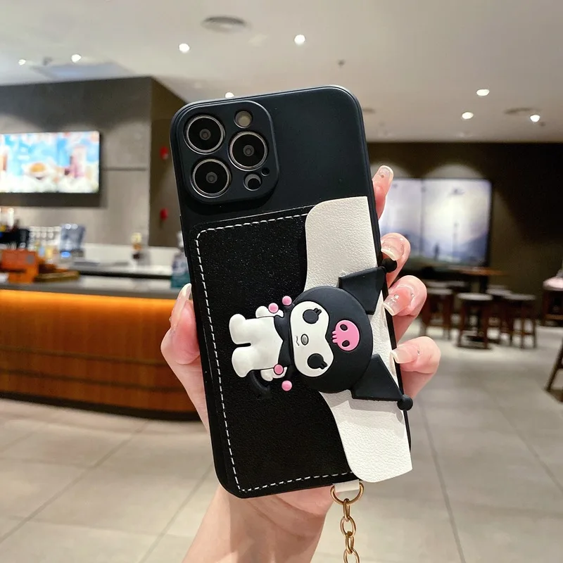 Мультяшный Kuromi On-The-Go многоцелевой чехол для телефона с регулируемыми ремешками кожаный бумажник мягкий защитой от пальцев