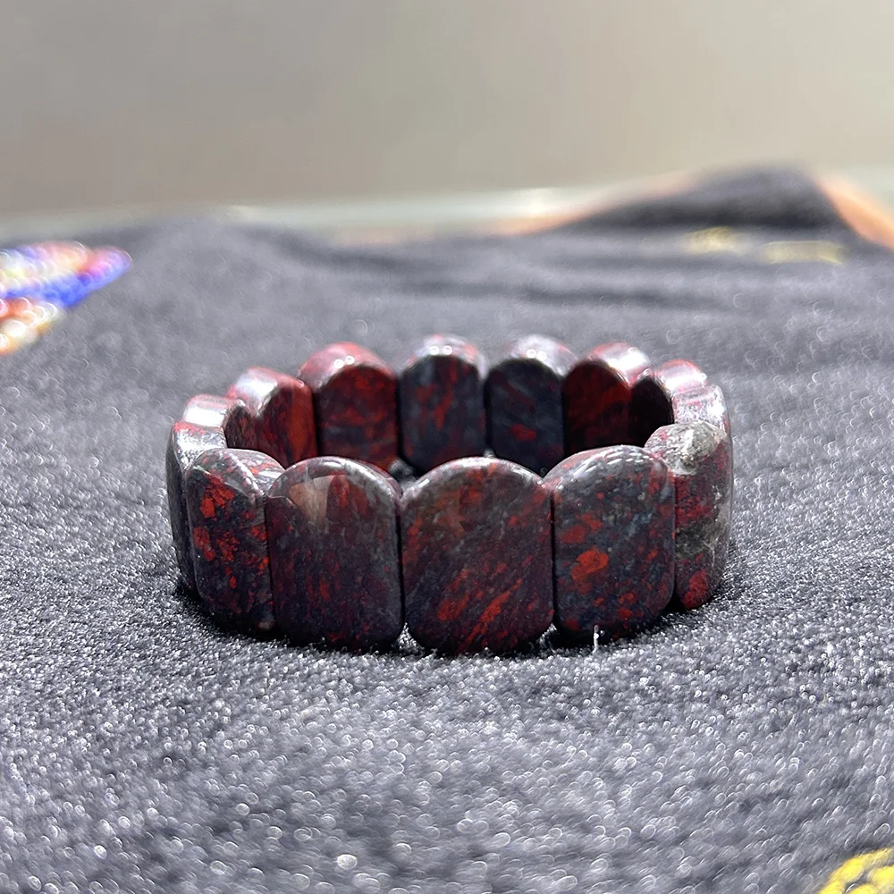 Blood Stone Large Square Bead Elastic Bangle Bracelets