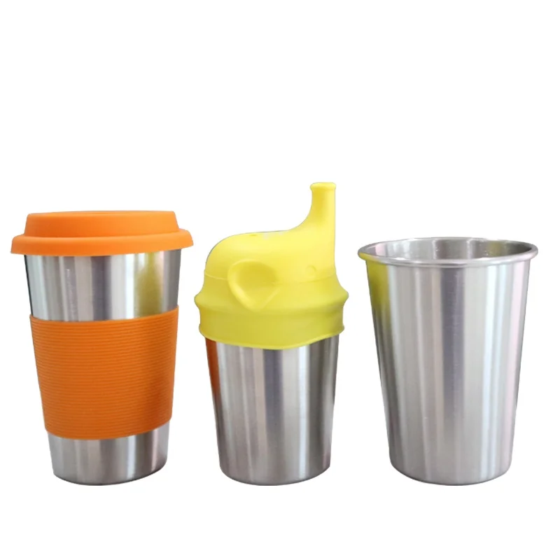 CL1C-M27-F Comlomholesale Stainless Steel Kids Cup with Silicone Lids