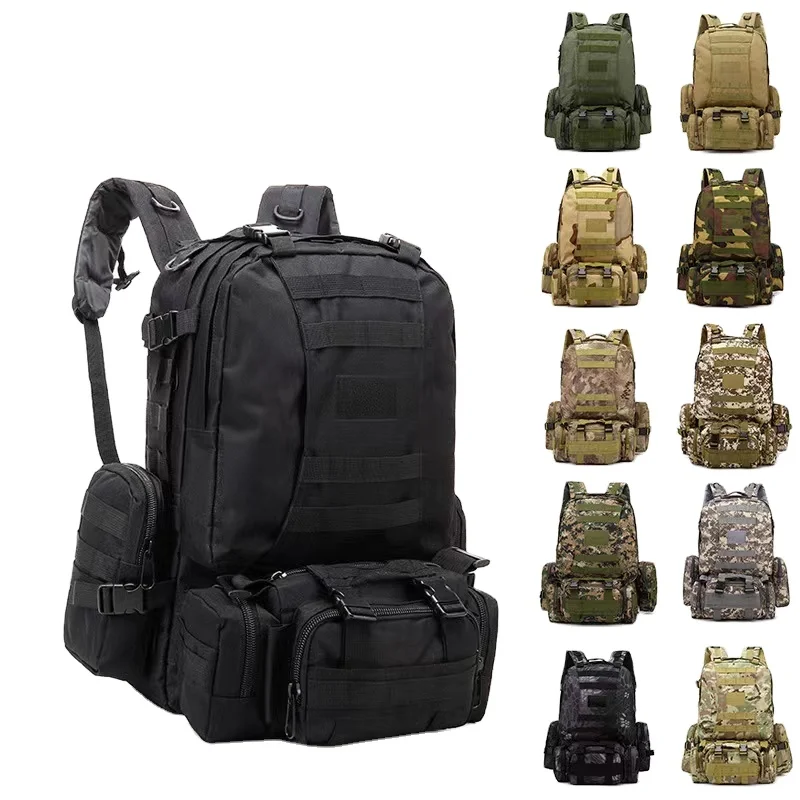 Laser Cutting Molle System Bagpack 900d Oxford Waterproof Camping Hunt 60L 4 in 1 Tactical Backpack