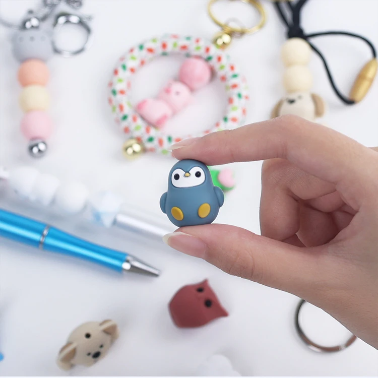 In Stock Custom Teething Bulk Diy Pen 3d Animal Silicone Loose Beads Bpa Free Food 3d Charm Beads Wholesale 3d Focal Beads