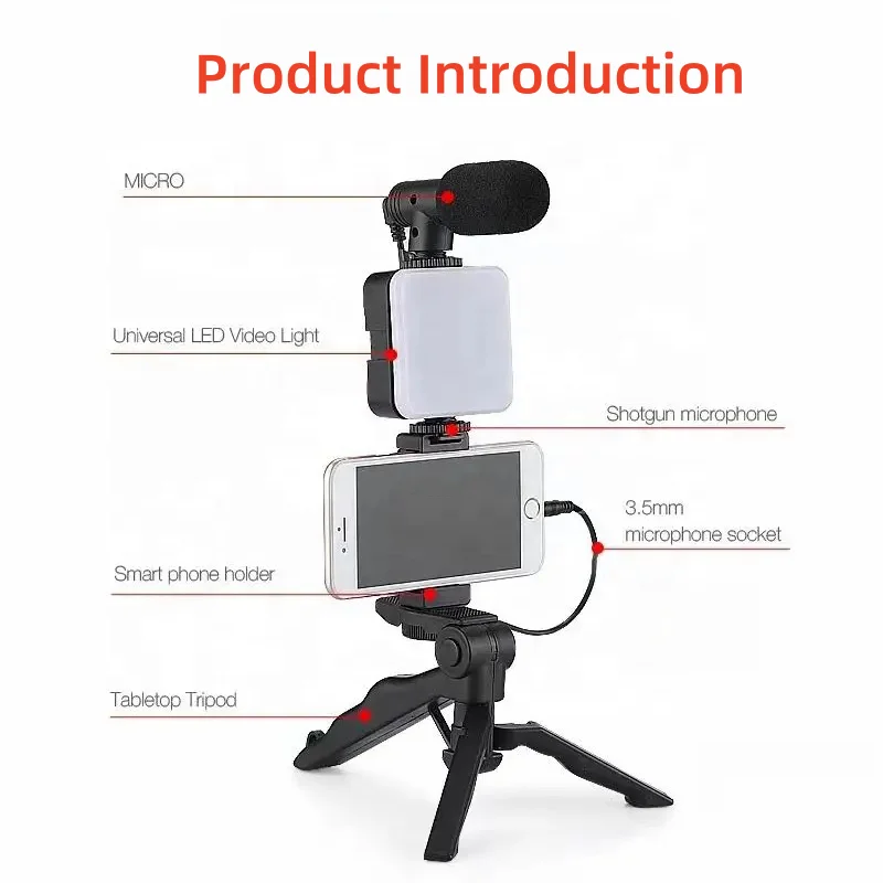 TikTok Smartphone Photography Kit with  LED Light ABS Body Tripod Live Broadcast Holder Microphone Video Lighting Equipment