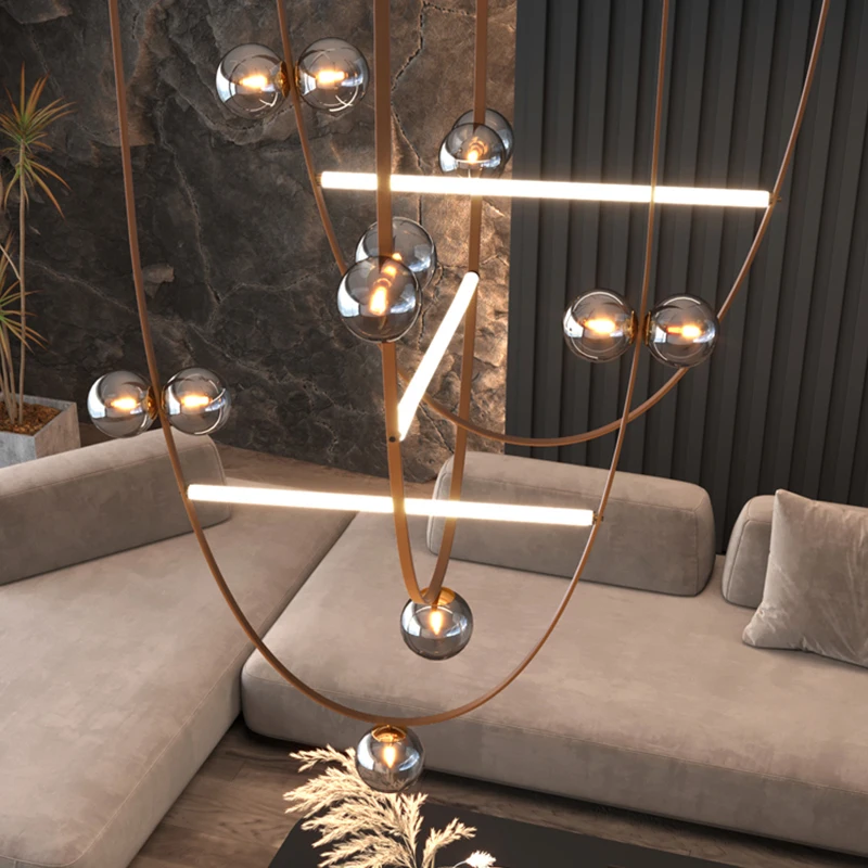 Italian Living Room Chandelier Designer Creative Belt Minimalist Pick Empty Model House Villa Stairwell Lighting