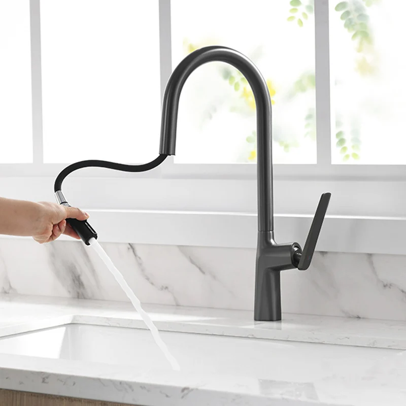 Dark Grey Nickel 360 degree Swivel Spout Faucet Pull Out Spray Brass Sanitary Ware Kitchen Sink Faucet Mixer Fap