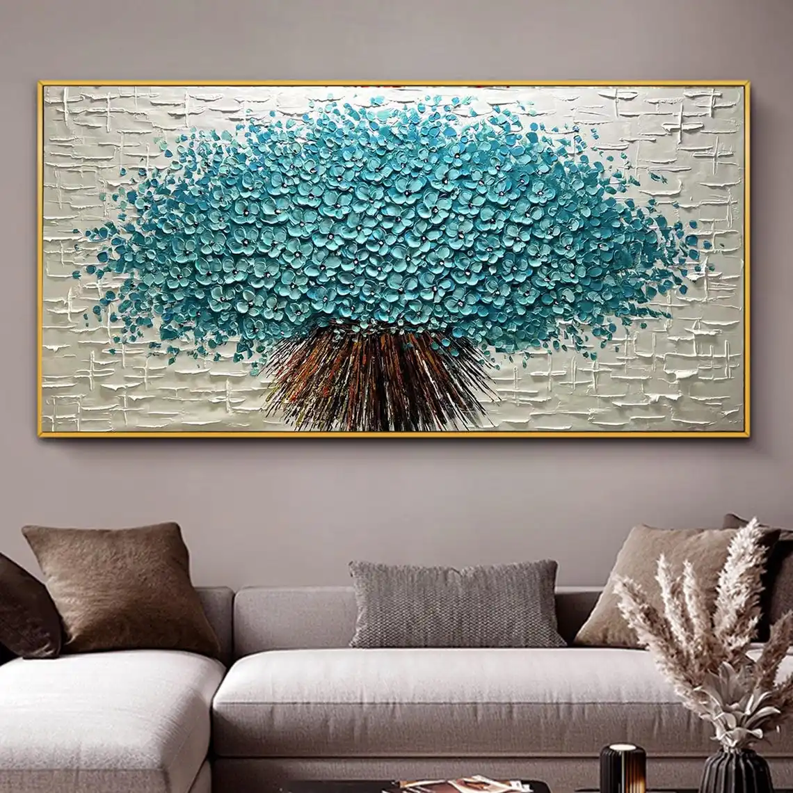 SQ100% hand painted Large Abstract Blue Flower Oil Painting Thick Textured Subdued Color Tones beautiful painting for Home Decor