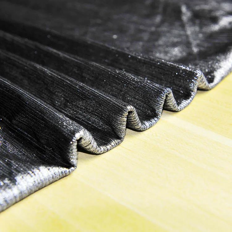 Stock Lot  Knitted Chiffon Yoyo Stripe Fabric with All-over Foiled for Prom Dress
