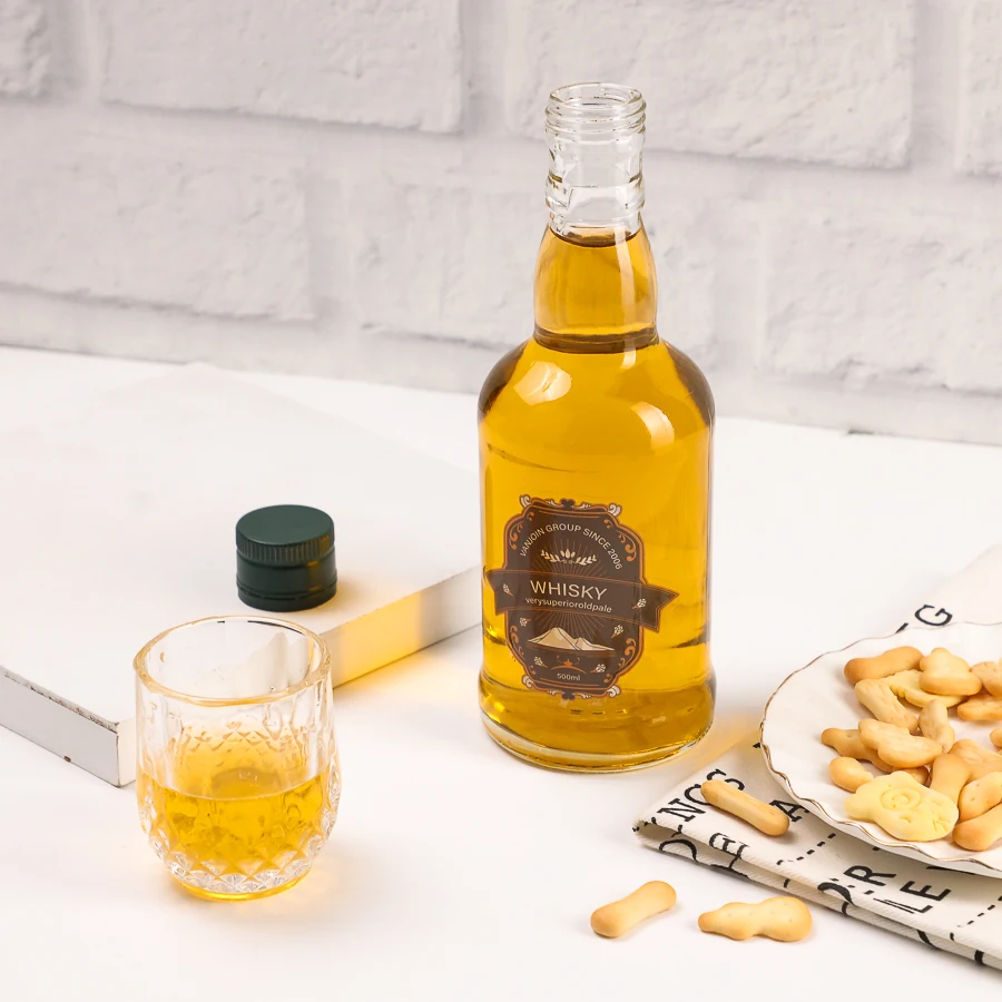 350ml thick glass vodka wine glass bottle classic design clear round empty whiskey liquor glass bottle with POPP cap