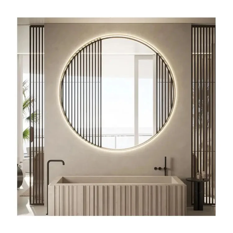 High quality MDF handmade Carved Round Circle Bathroom Living room table wall mirrors  lED light mirror wall mirror