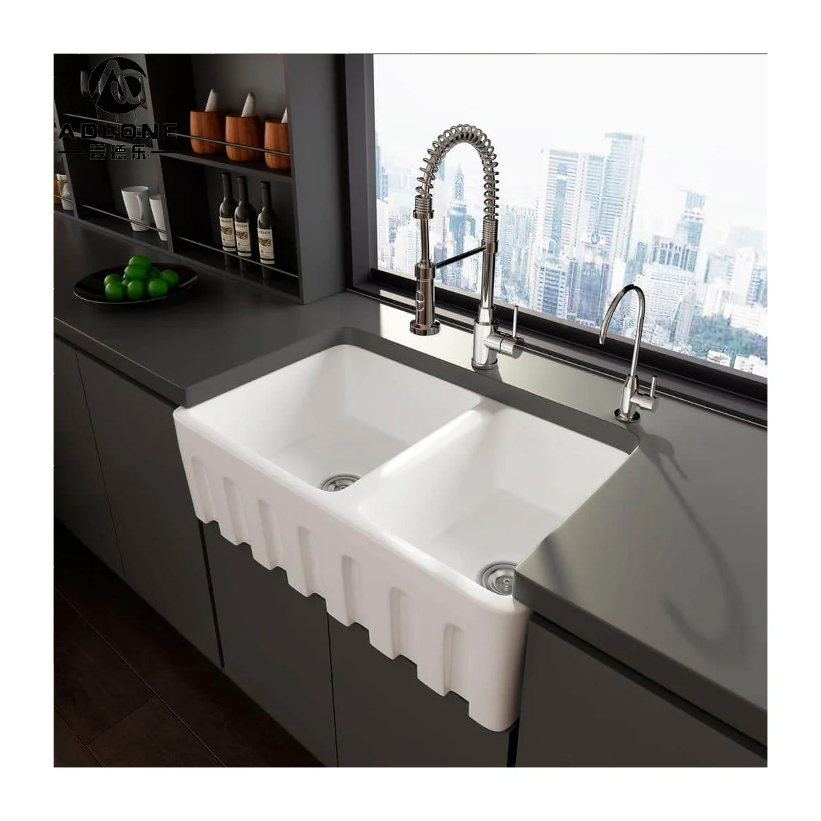 33 Inch Cupc Under Count Ceramic Fireclay Farmhouse Undermount Double Bowl Kitchen Sinks