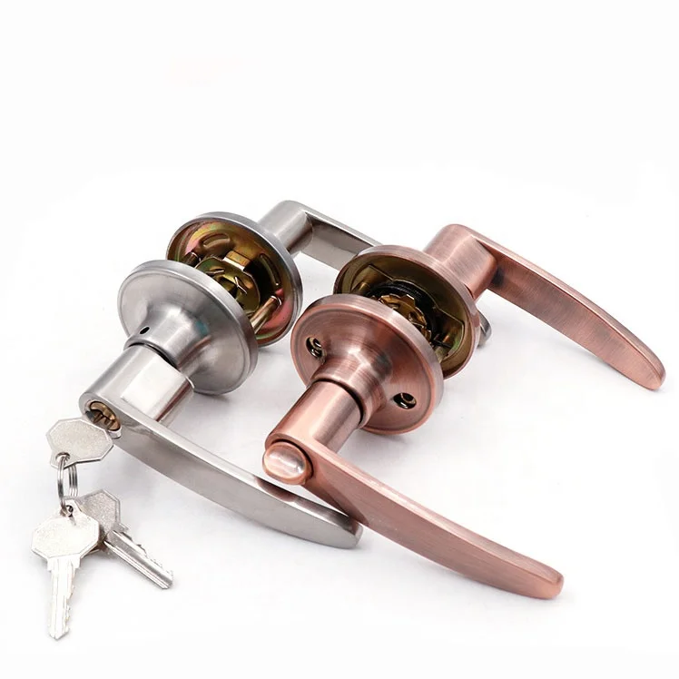 Indoor bedroom Mute Room Door lock Gold bathroom Wooden door handle Household simple stainless steel three-bar lock