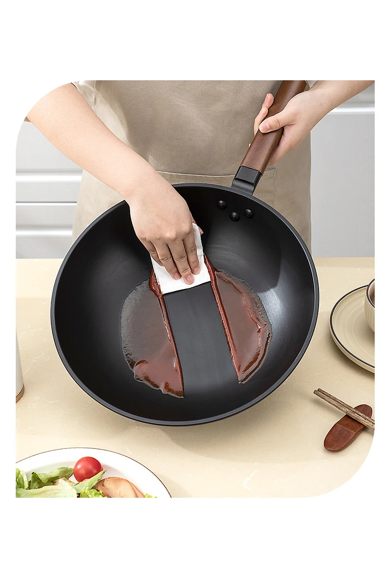 Cast Iron Non Stick Home Use 32cm Wok Pan Induction Wok Duty Durable Fry Pans Kitchen Carbon Steel Household Gas General Purpose