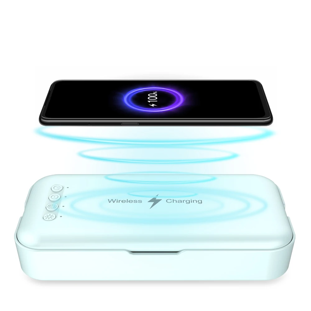 
New arrival 99% efficient mobile phone uvc portable disinfection lamp 2 in 1 with wirelesscharger sterilization box 