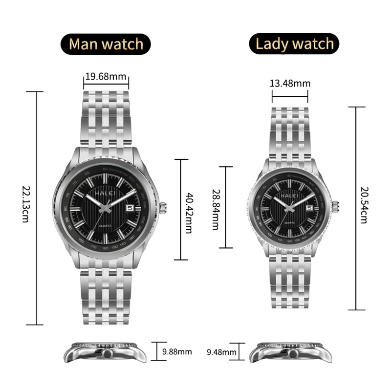 Dropshipping HALEI mens luxury watch brands fashion classic stainless steel water proof 3bar quartz mens watch