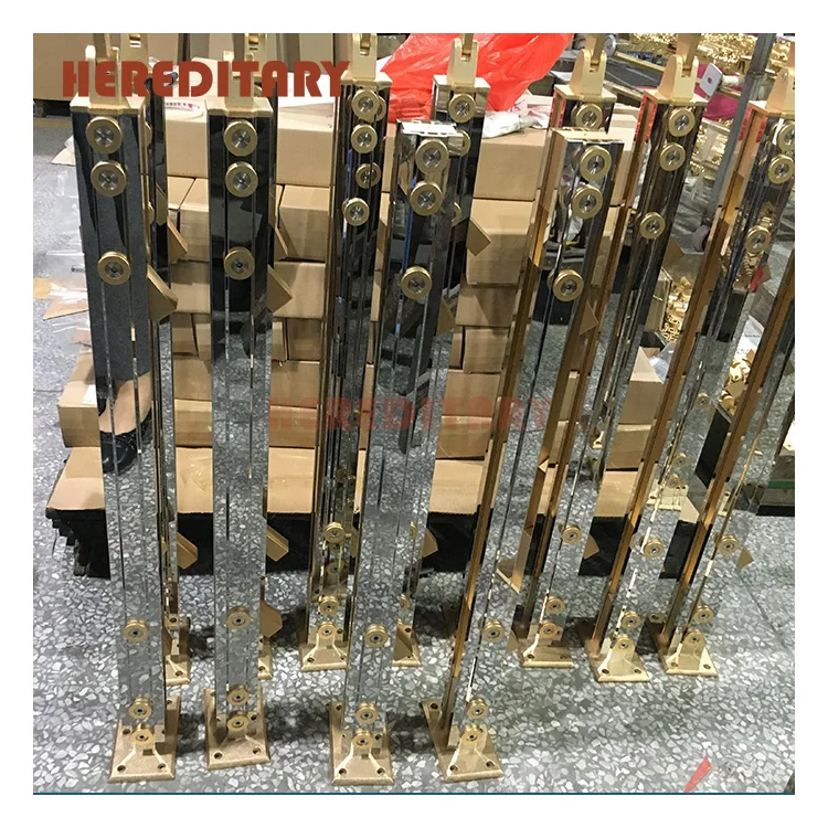 High quality polished stainless steel stair railing mirrored luxury glass railing