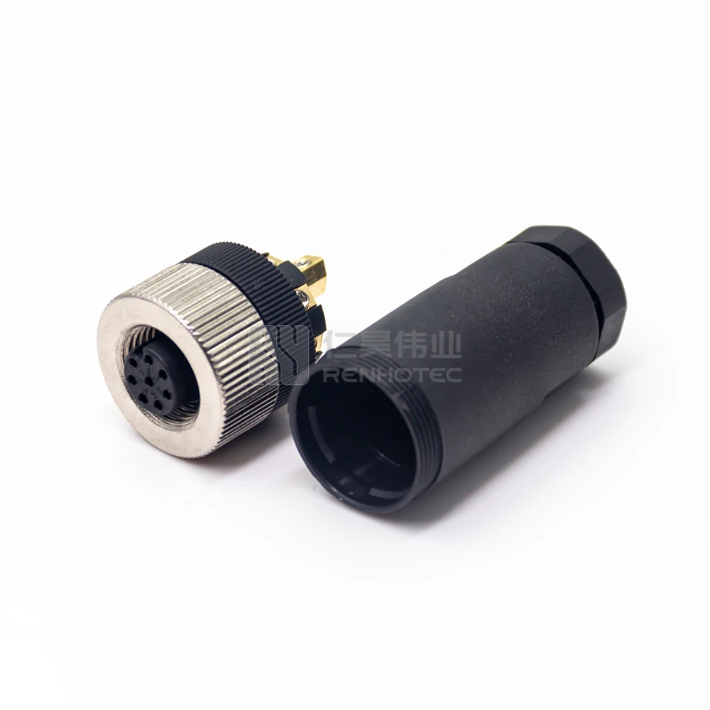 M12  8pin 8 Pin A Code Sensor Connector Female Plastic Straight Plug Field Wireable