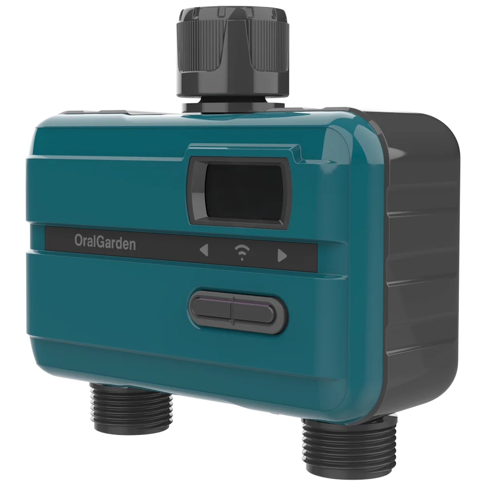 Water Timer 2 Outlet for Garden Hose, Irrigation Timer for Outdoor Watering, Rain Delay/Manual/Automatic Controller Brass Inlet