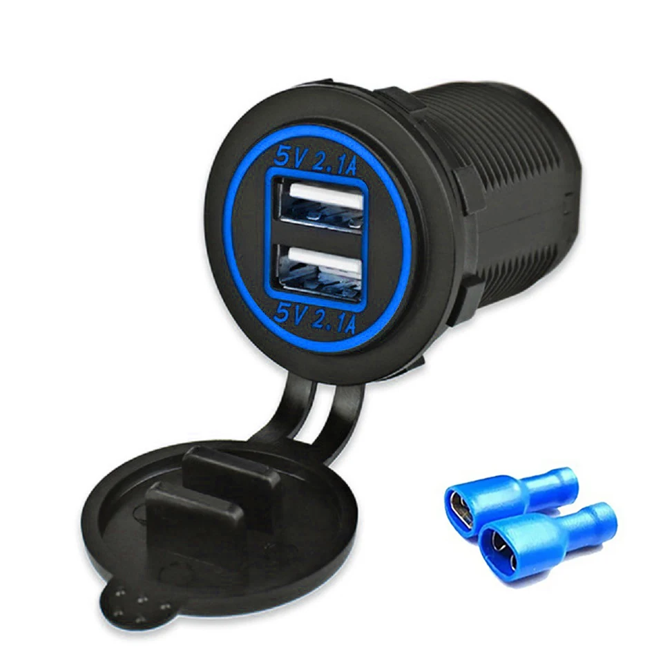 12V-24V Dual USB Port Car Charger Motorcycle 5V 4.2A Charger Socket Waterproof Fast Quick Charge Adapter for Vehicle Boat Truck