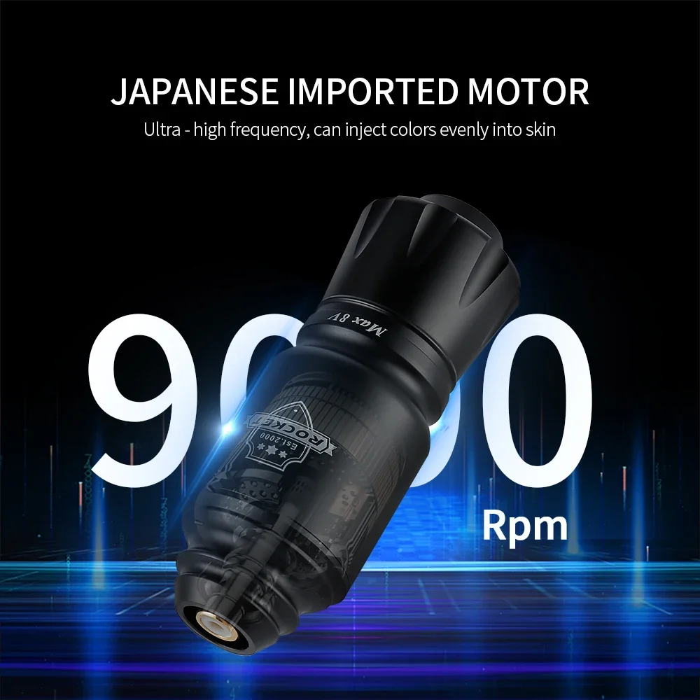 9000RPM Mini Rocket Tattoo Machine Set 1200mAh Wireless Tattoo Power Supply Voltage Display RCA Interface Rotary Tattoo Pen Kit