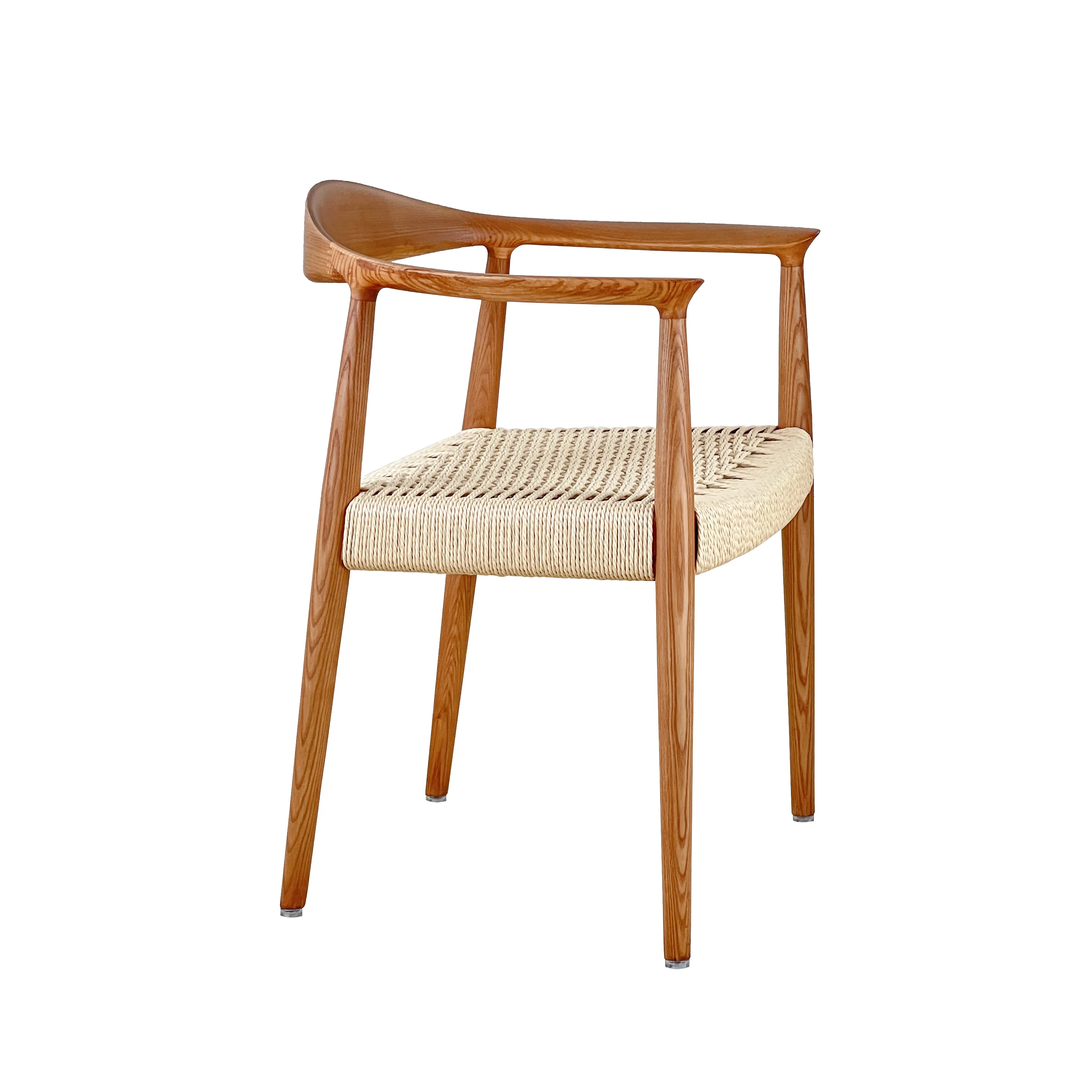 solid ash wood frame dining chair classic design armrest woven rope seat dining chair restaurant wooden chair