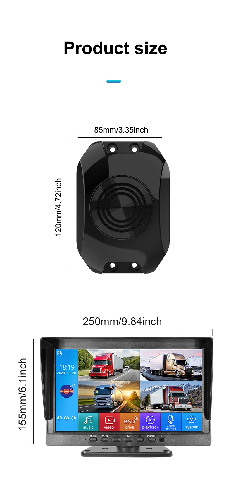 All-round Car Camera System DVR Recording 10.1 Inch Quad Split Monitor Siren Light BSD Alarm Truck Rear View Monitoring System