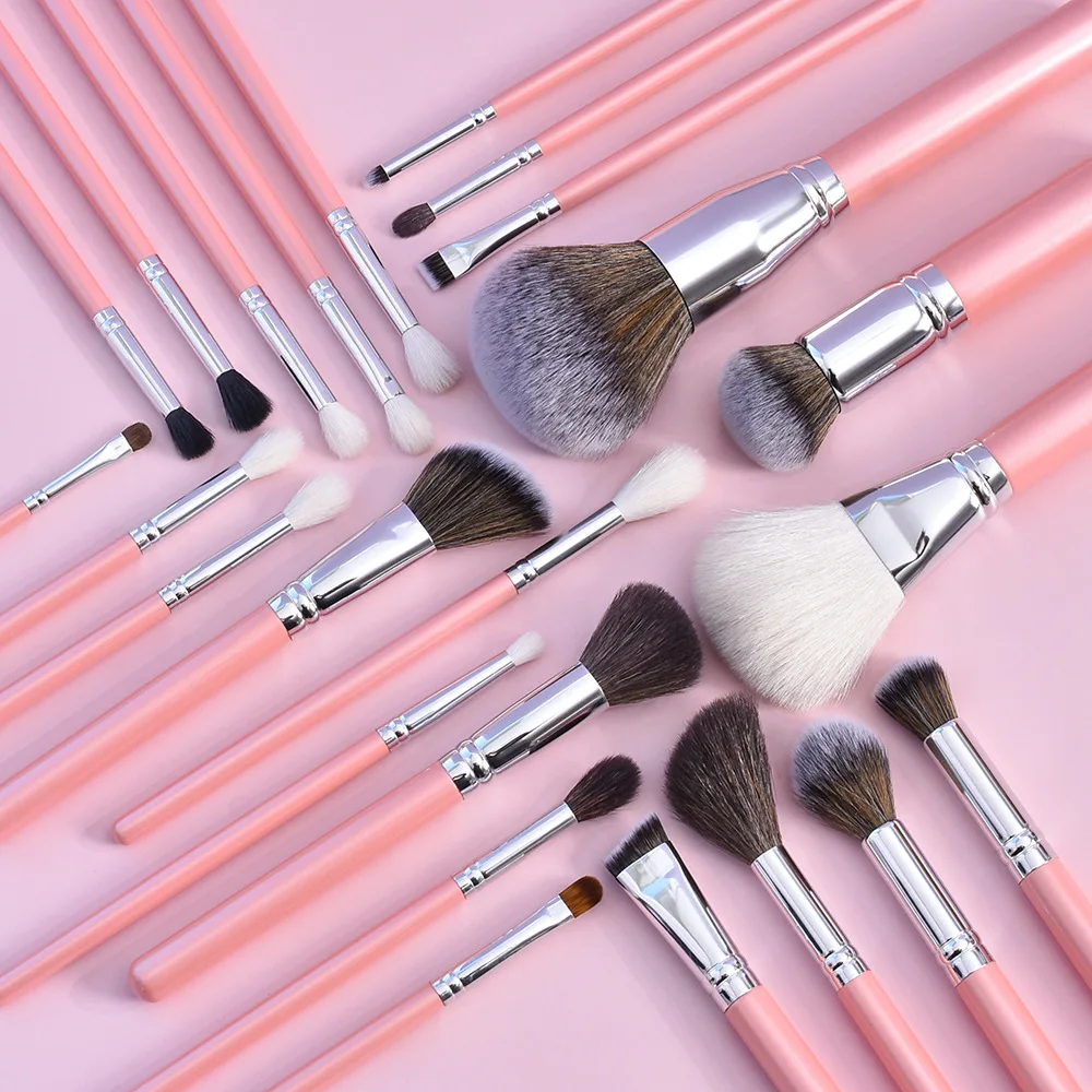 FEIYAN High Quality Private Label Professional 16pcs Pink And Silver Handle Cosmetic Make Up Brushes Set Makeup Brushes Pink