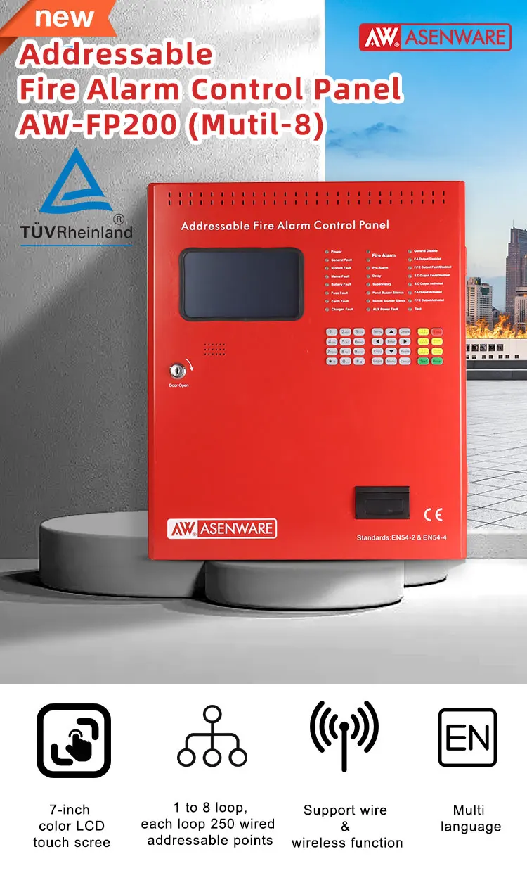 With Can Bus Network System 1loop Cards Addressable Fire Alarm Control Panel Sec1000 Max Black White Battery Cable Charging Gua