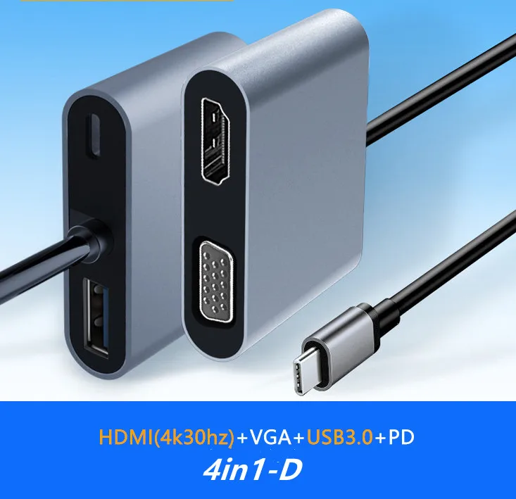 Type C to USB 3.0 GigE Vision 3.5mm 4 in 1 Docking Station Hub 3.0 PD  RJ45 10 100M
