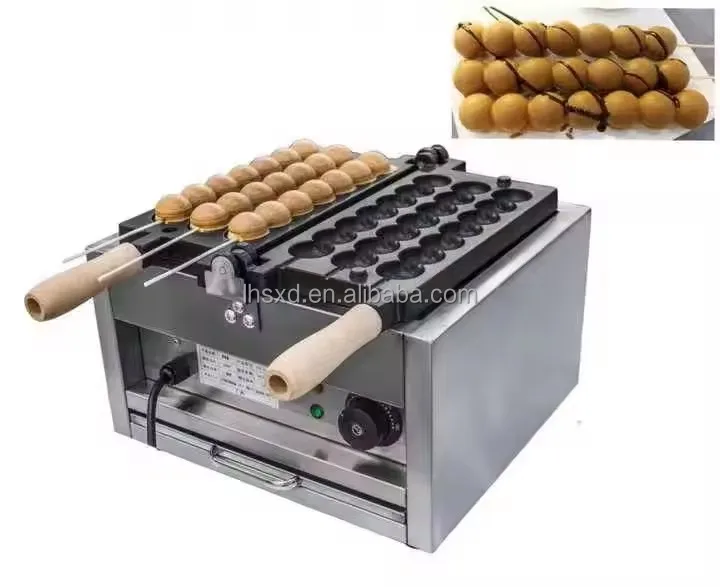 Commercial skewered egg waffle balls, octopus grilled smiling face egg waffle cake machine