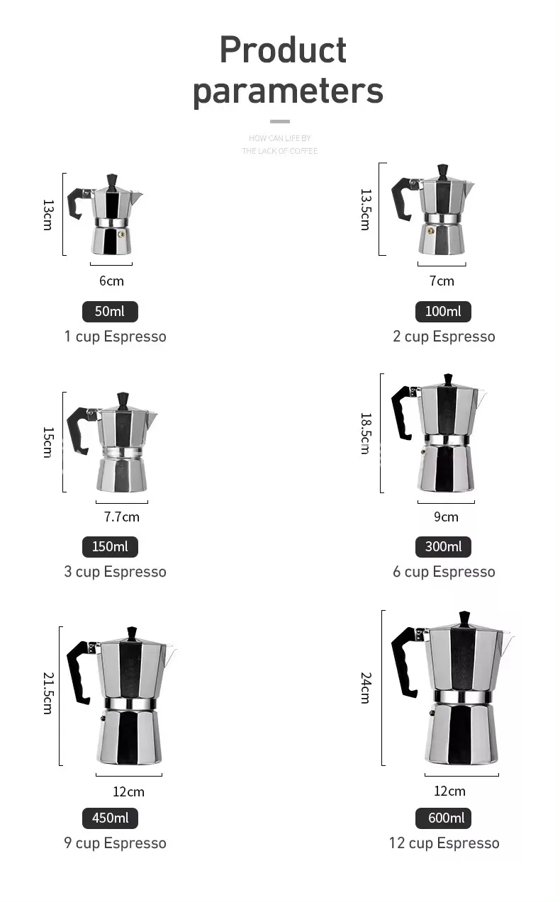 Custom Personalized Logo Camping 6 Cups Italian Aluminum Coffee Maker Double Valve Espresso Coffee Moka Pot