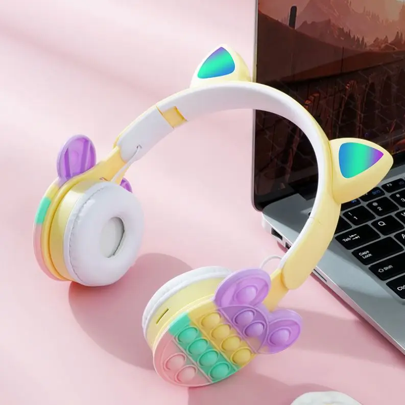 Latest B30 Stress Relief Fidget Toy Wireless Earbuds Push It Bubble Cute Cat Ear Wireless Earphone LED Car Ear Headphones