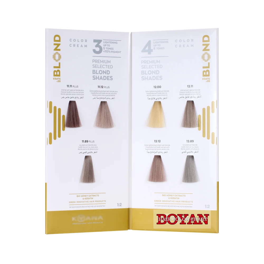 Exquisite and speciality 2-page hair dye color swatch chart for hair cream