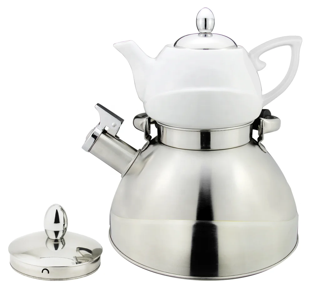 3.0L stainless steel whustling water kettle double kettle ceramic teapot