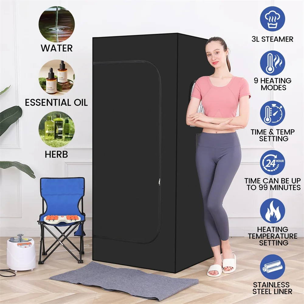 Personal Home Spa Portable Steam Sauna Box Foldable Whole Body Sauna Tent with Steamer Foldable Chair