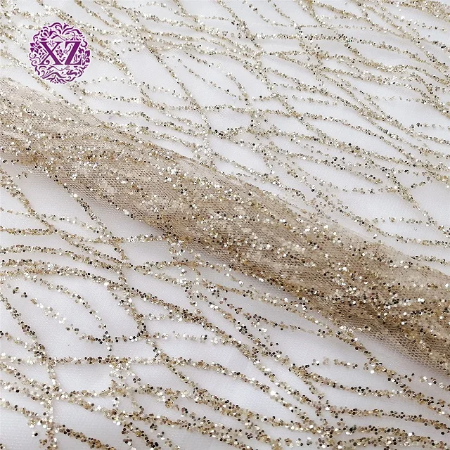 Wholesale ready goods polyester dubai embroidery gold glitter tulle fabric