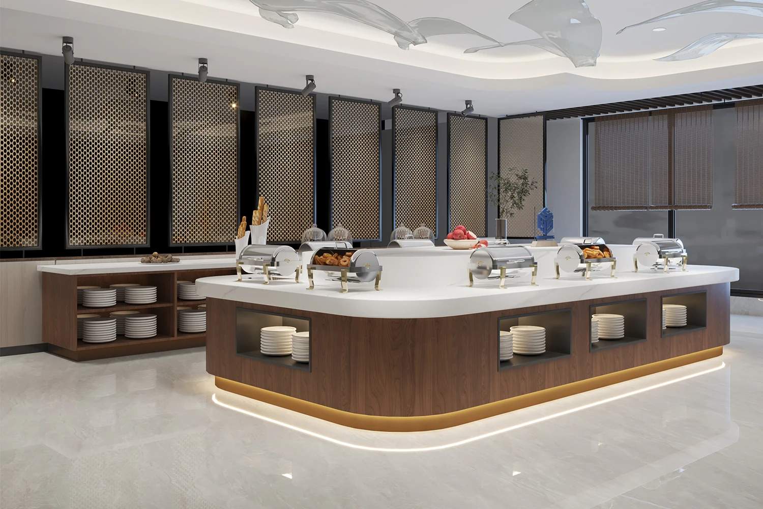 Luxury stone buffet coque hotel island case 420cm solid surface marble island custom stone island kitchen cabinets