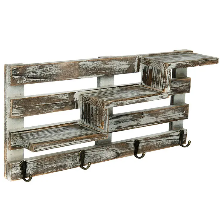 Деревянная деревенская полка, плавающая полка, деревянная полка для растений в деревенском стиле со стабильным крючком