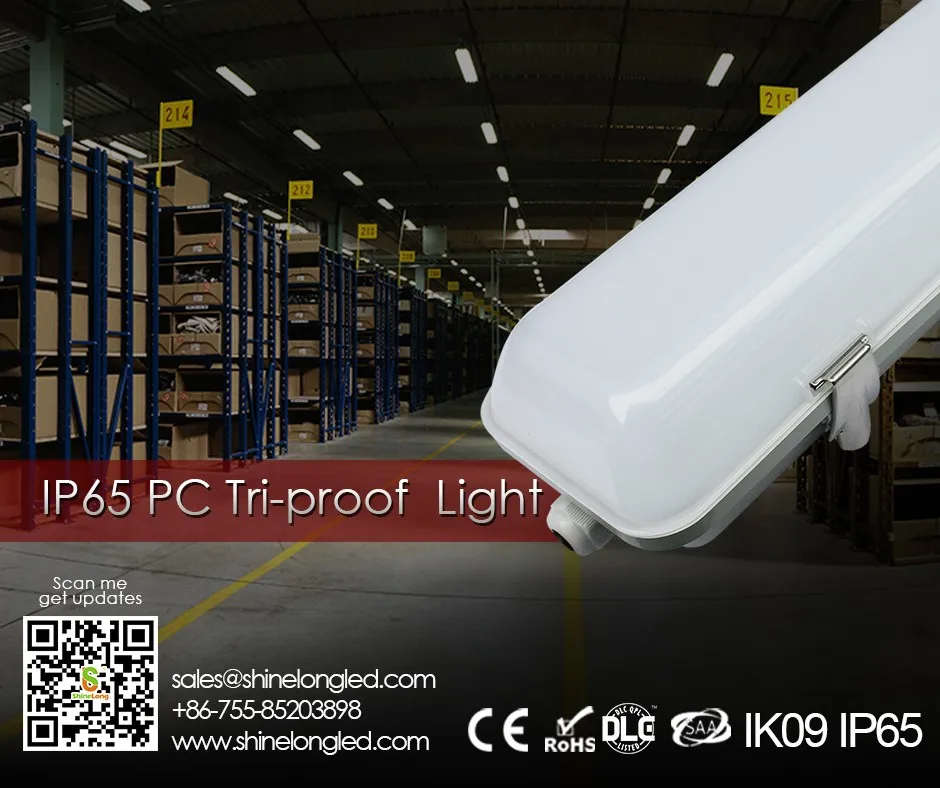 ShineLong IP65 IK09 led tri proof light tube light t8  Linkable without cable Non-Dim Microwave Sensor Dim