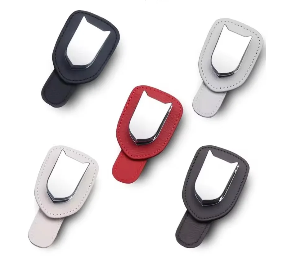 Multi-function glasses clip car sun visor aluminum alloy leather card holder clip Eyeglasses Glasses Holder Ticket Clip USPS