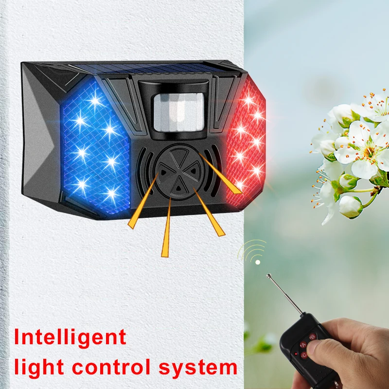 2022 New Design 129db PIR Motion Sensor Sound Siren with Remote Waterproof Solar Warning Alarm Lamp