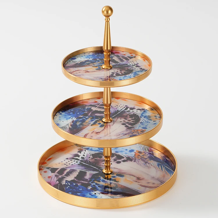 Wholesale luxury pattern decorative wedding events birthday decor gold dessert stands cake display 3 tier glass cake stand
