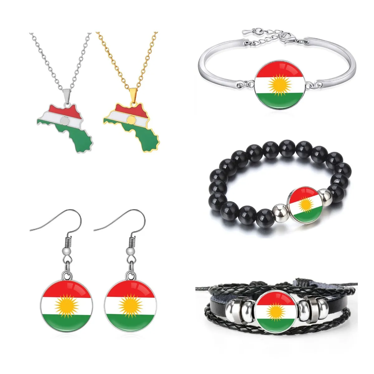 80 Models Kurdistan Kurds Flag Map Tie Clip Lapel Pin Ring Brooch Cuff Link Necklace Bracelet Earrings Key Chain Jewelry Set