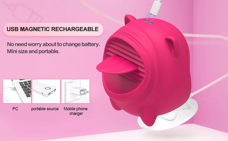 Clitoris Licking Tongue Pig Shaped 10 Frequency Adult Rechargeable Pussy Licking G-Spot Vibrator Sex Toys for women