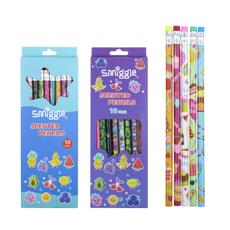 BECOL Wholesale Colorful Fruit Scented School Pencils Customized Wooden Standard HB Pencils with Eraser for Students