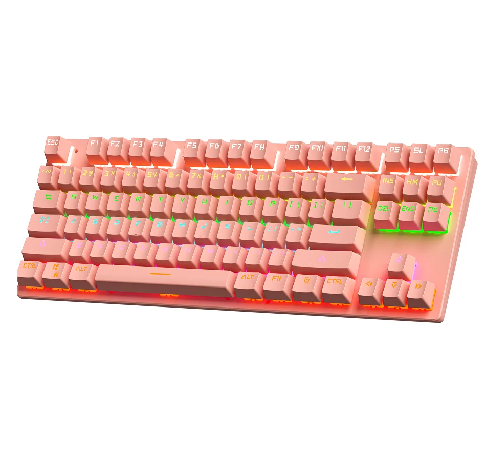 Portable oem pink mechanical keyboard 87 keys keyboard gaming Colorful RGB Backlight mechanical keyboard For Game Laptop PC