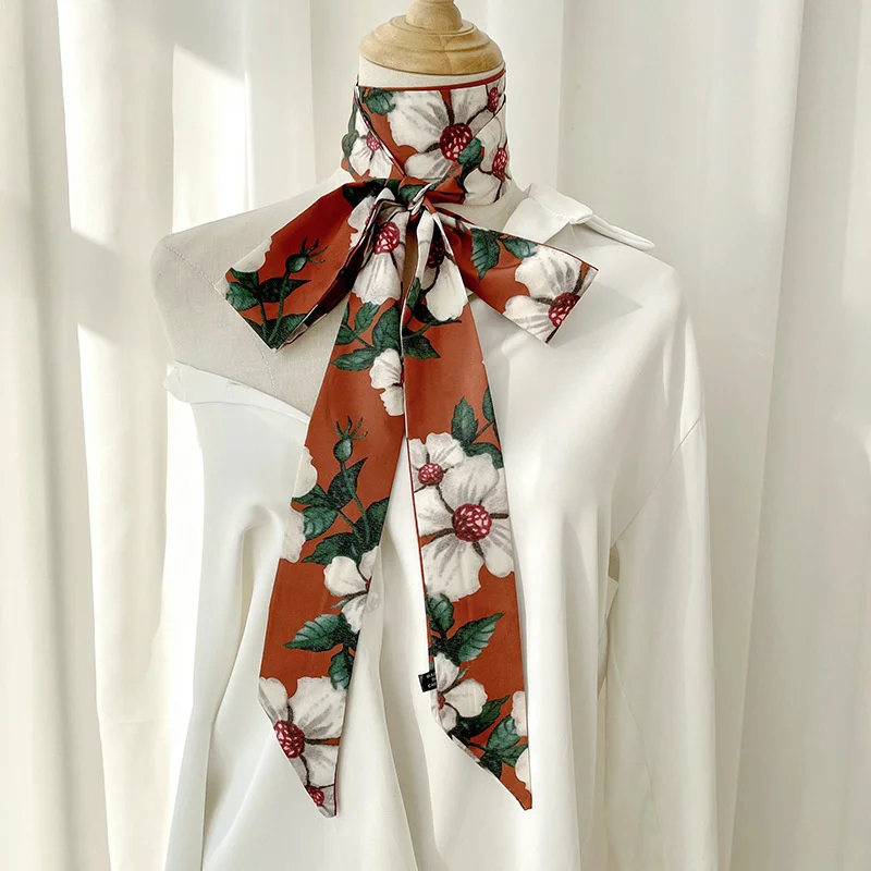 Шелковая одежда платьевые шарфы с принтом шаль для вечеринки женская оптовая продажа элегантная маленькая Длинная лента волос Женская Морская повязка на голову