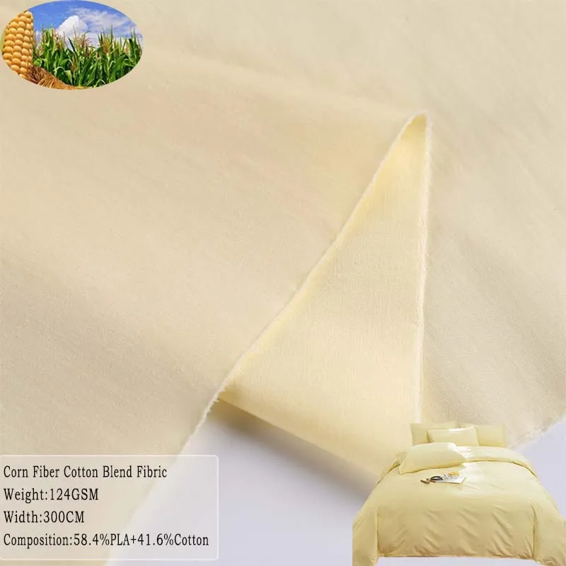 Sustainable Eco Friendly Recycled Corn Fiber Cotton Poly Lactic Acid Woven Textile Blended Yarn Dyed Plain Fabric