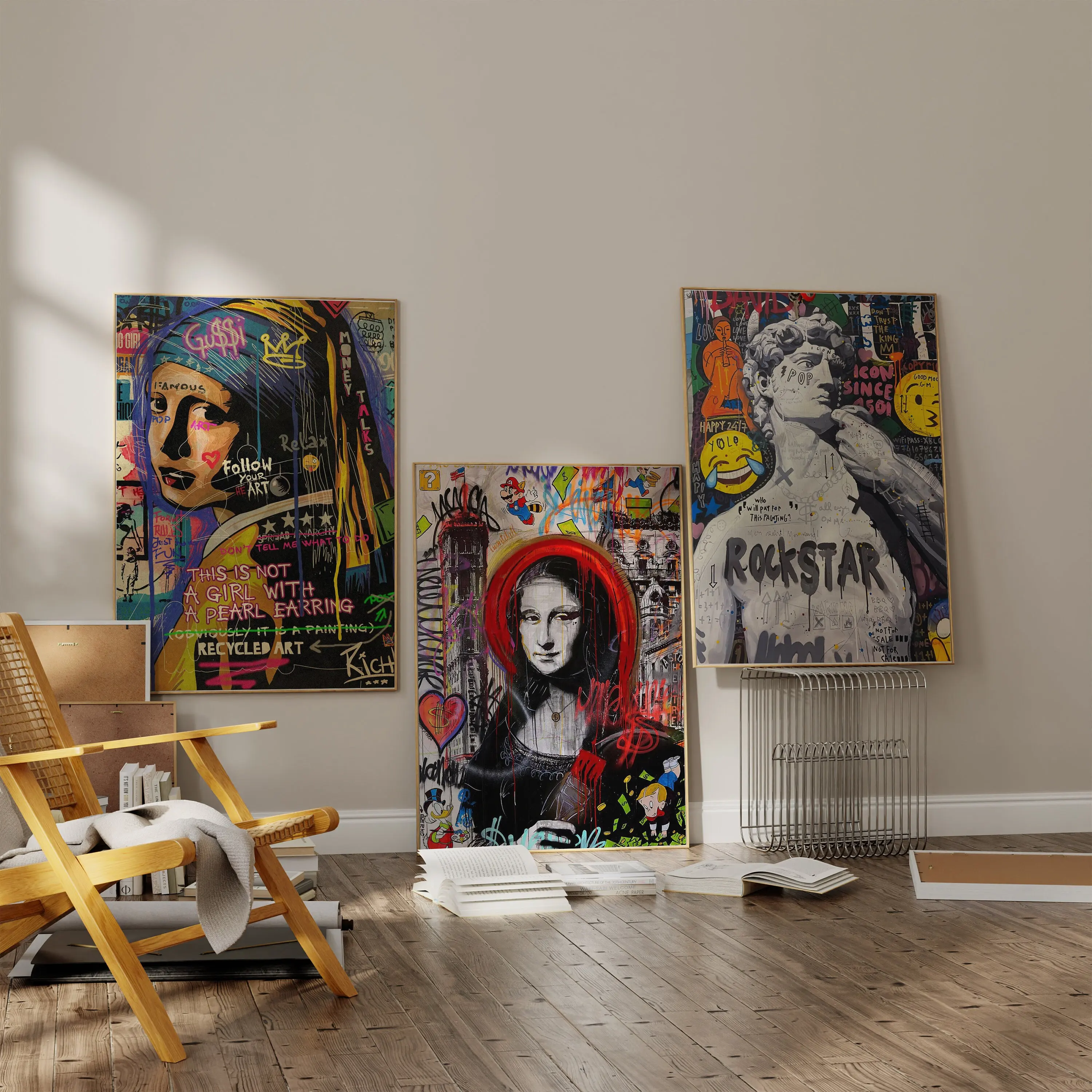 JIEKAI  Graffiti Gallery Wall Art Modern Set Of 3,Statue Print, Fashion Print, Famous Painting,  Wall Art ,  Pop Art,