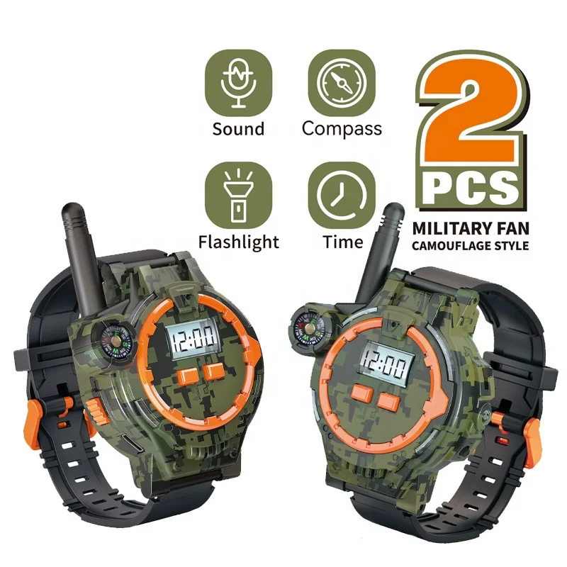 200M HD toy walkie talkie watch set with light time compass military walkie talkie toys for kids 2024